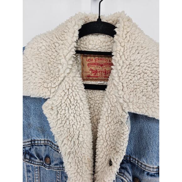 Vintage Levi's men's Sz M regular fit sherpa denim trucker jacket Blue Jean - Picture 3 of 6
